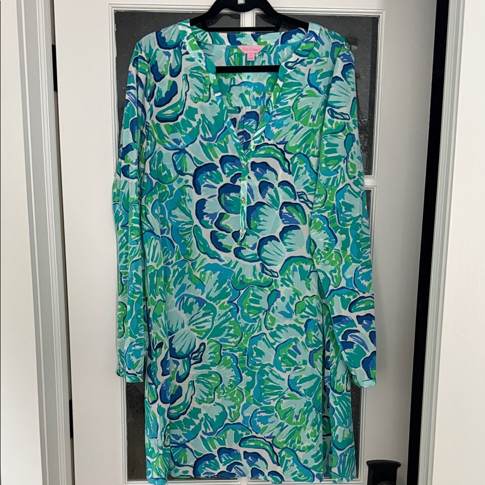 Lilly Pulitzer Vibrant Green and Blue Long Sleeve Dress